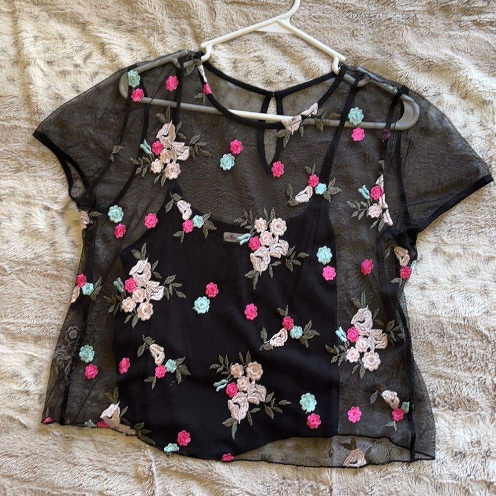 Flower print mesh top